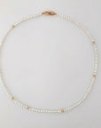 White Seed Bead Nucleated Freshwater Pearl Necklace w/Gold Beads - Marina Korneev Fine Pearls