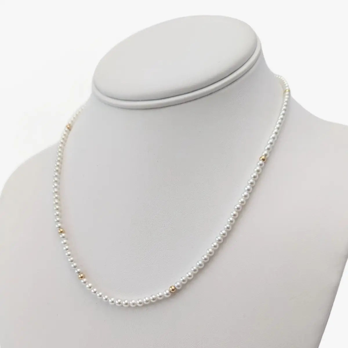 3.0-3.5mm White Seed Bead Nucleated Freshwater Pearl Necklace w/Gold Beads - Marina Korneev