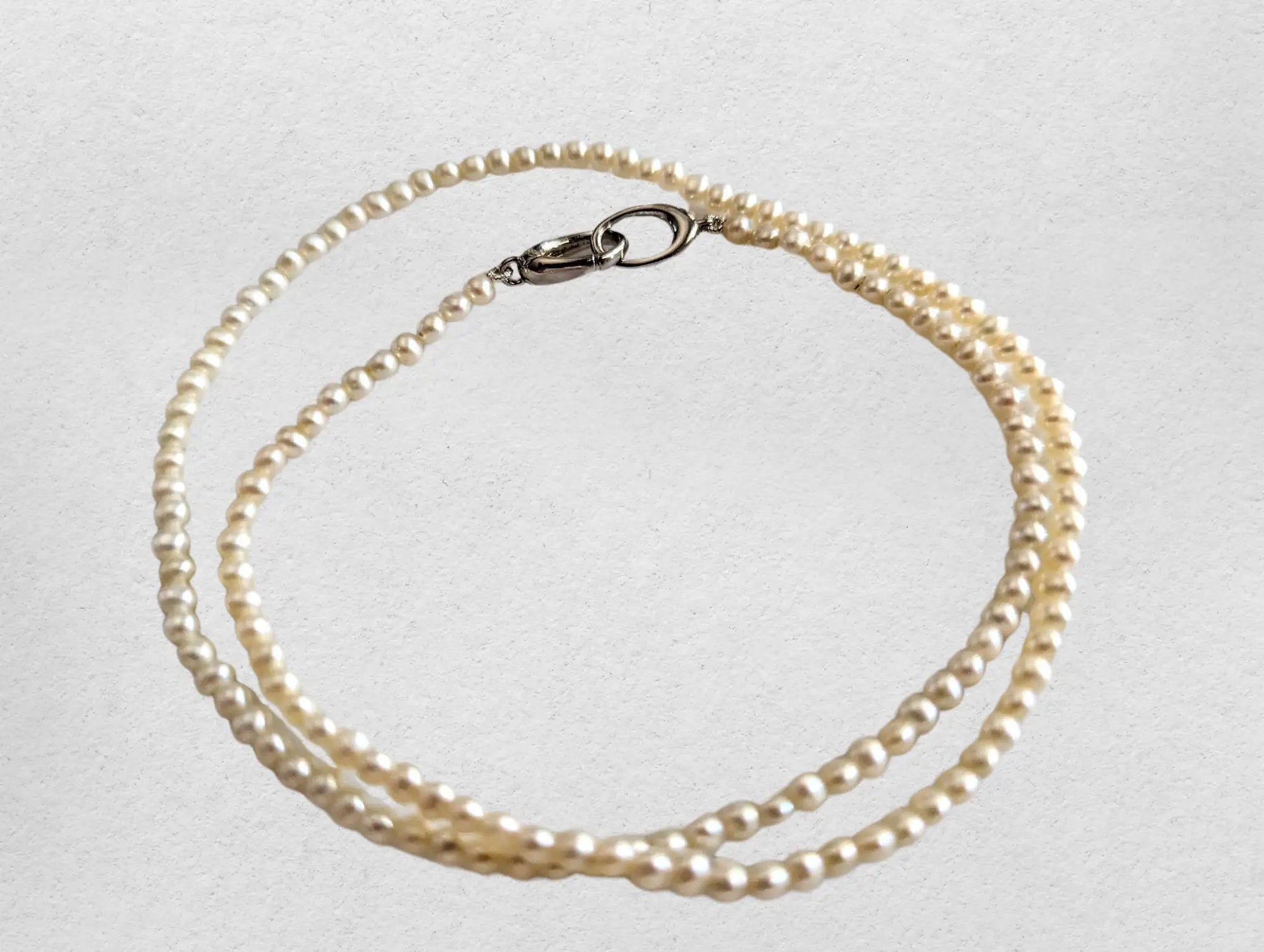 3.0-3.5mm White Seed Freshwater Pearl Necklace Chain with 925 Silver Clasp - Marina Pearls