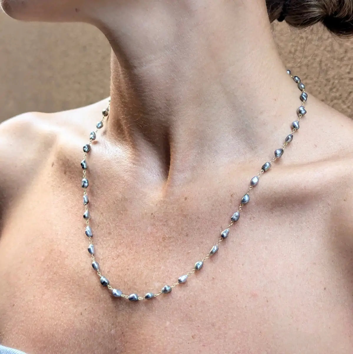 3 - 4mm Tahitian Keshi Pearl Station Necklace - Marina Korneev