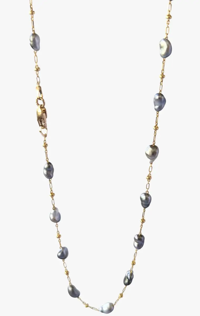 3-4mm Tahitian Keshi Pearl Station Necklace - Marina Korneev FP