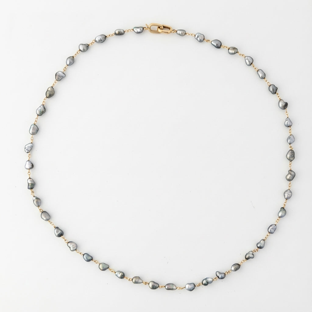 3 - 4mm Tahitian Keshi Pearl Station Necklace Elegant Necklaces by Marina Korneev