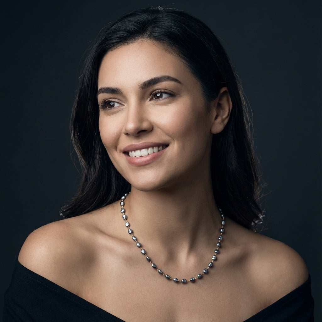 3 - 4mm Tahitian Keshi Pearl Station Necklace Elegant Necklaces by Marina Korneev