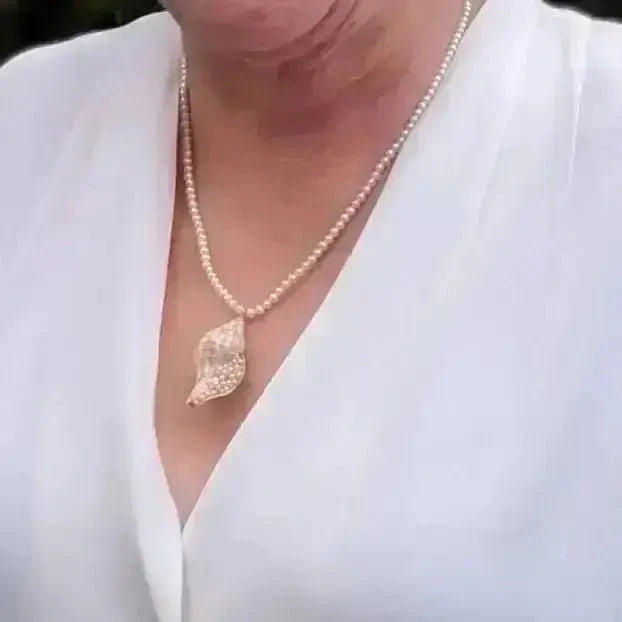 3.5 - 4.0mm Seed Freshwater Pearl Necklace with Shell Pendant - Marina Korneev