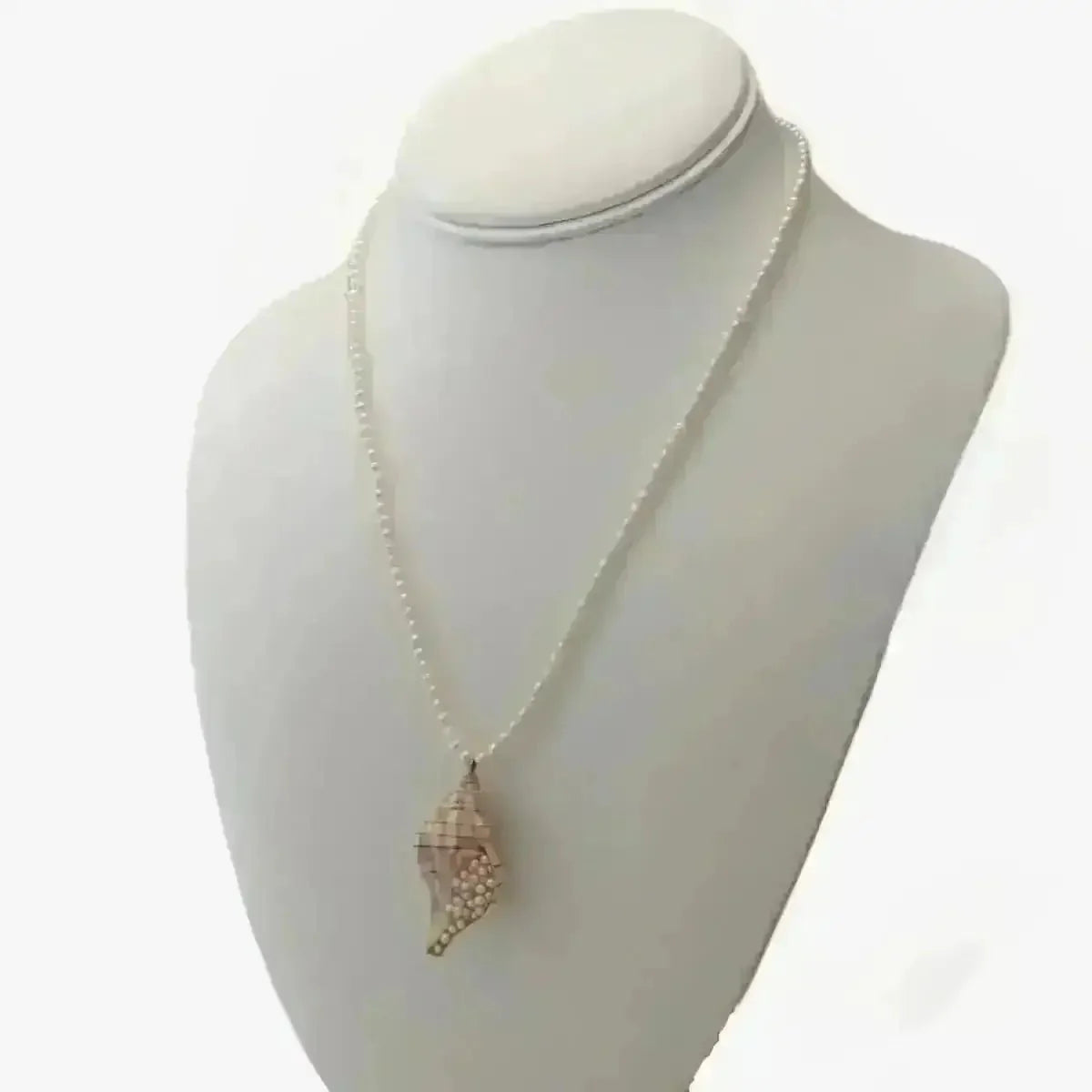 3.5 - 4.0mm Seed Freshwater Pearl Necklace with Shell Pendant - Marina Korneev