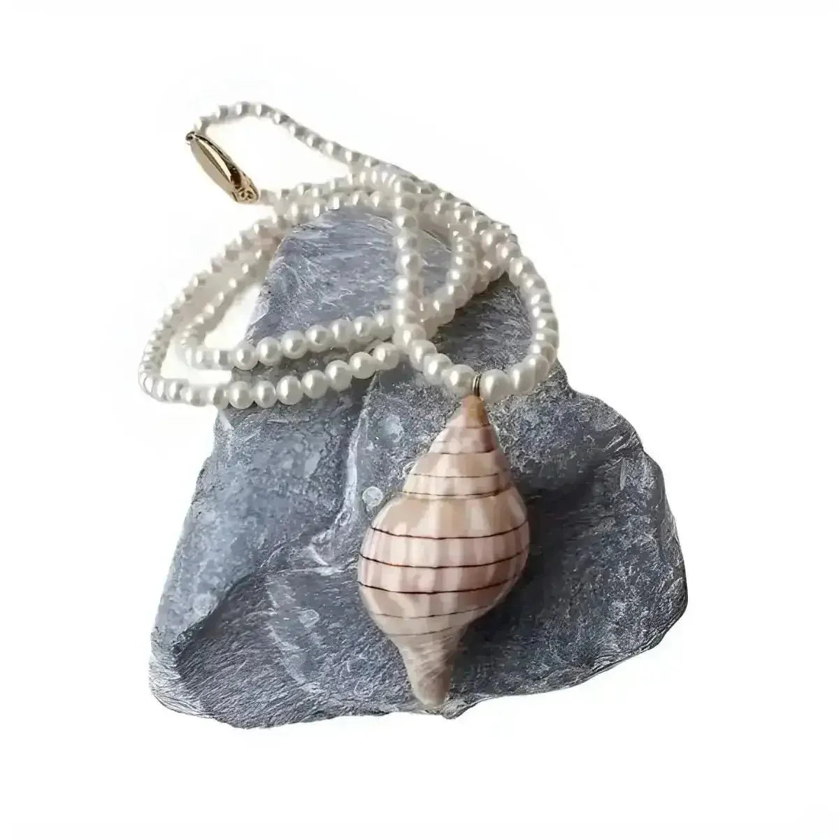 3.5 - 4.0mm Seed Freshwater Pearl Necklace with Shell Pendant - Marina Korneev