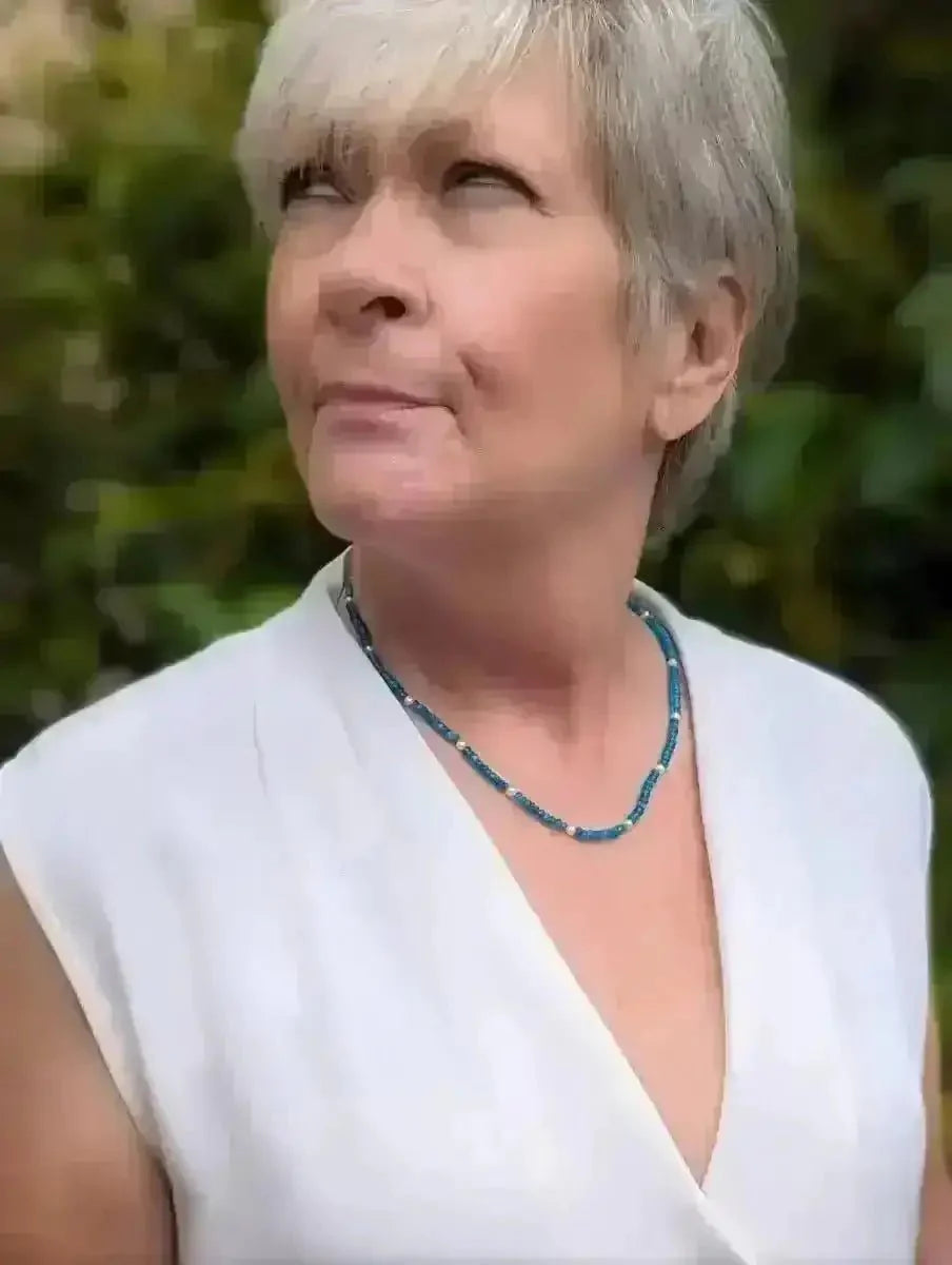 3.5 - 4.0mm White Seed Freshwater Pearl and Apatite Necklace - Marina Korneev