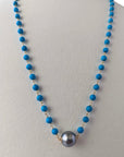 10-11mm Tahitian Pearl and Turquoise Beads Station Necklace - Marina Korneev FP
