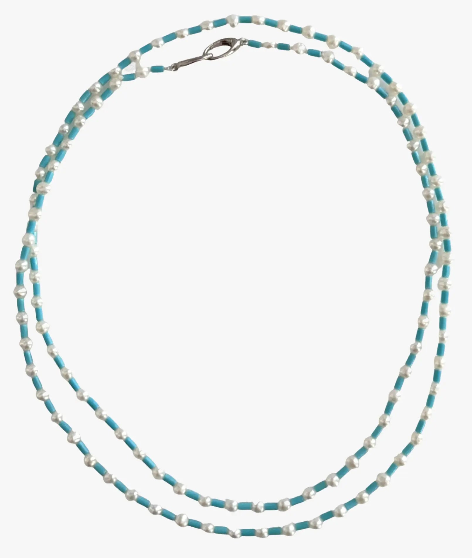 4.0-4.5mm White Freshwater Pearls and Turquoise Necklace - Marina Korneev Fine Pearls