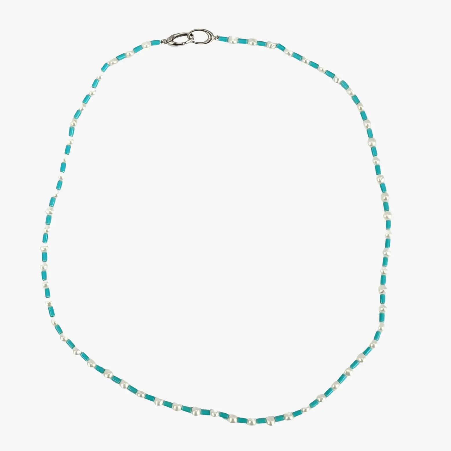 4.0-4.5mm White Freshwater Pearls and Turquoise Necklace - Marina Korneev Fine Pearls