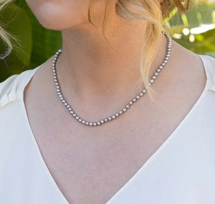 4.5-5.0mm Dyed Silver Freshwater Pearl Necklace - Marina Pearls