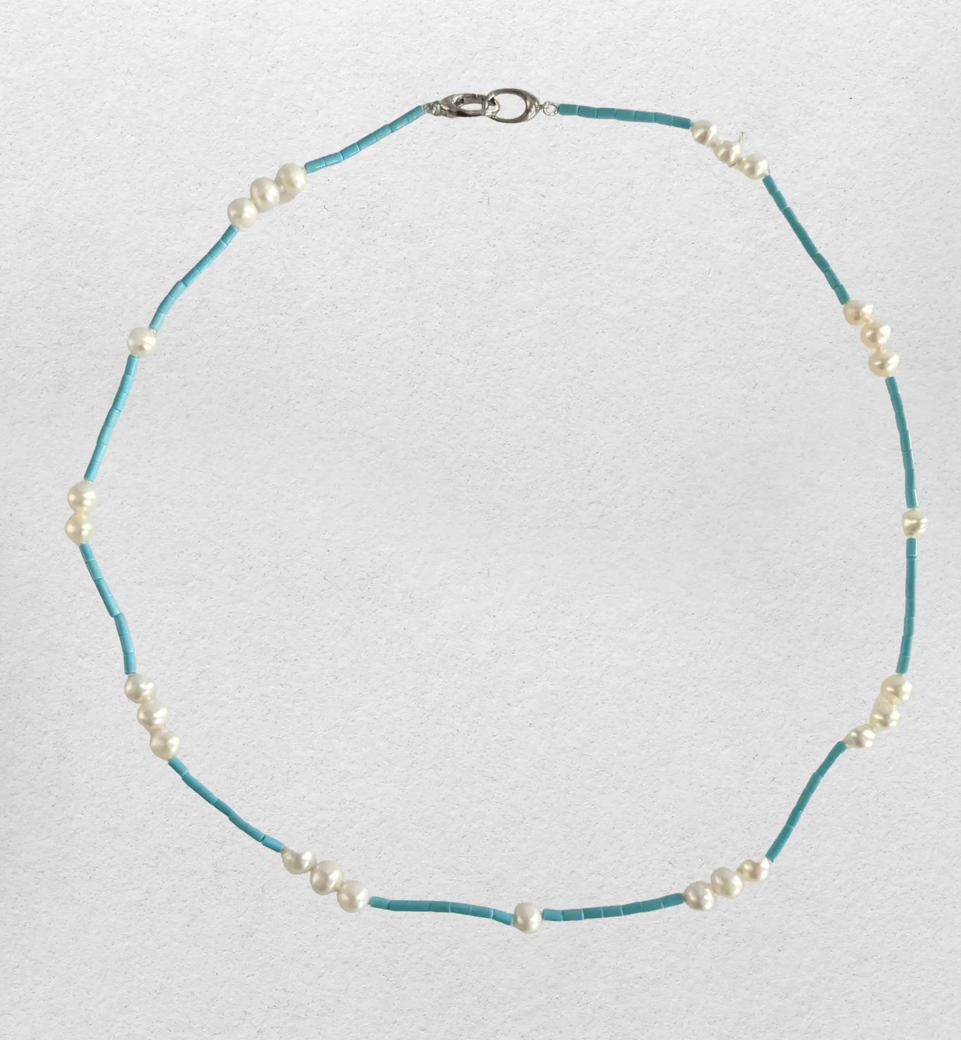 4.5-5.0mm White Freshwater Pearls with Kingman Turquoise Necklace - Marina Pearls