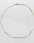 4.5-5.0mm White Freshwater Pearls with Kingman Turquoise Necklace - Marina Pearls