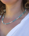 4.5-5.0mm White Freshwater Pearls with Kingman Turquoise Necklace - Marina Pearls