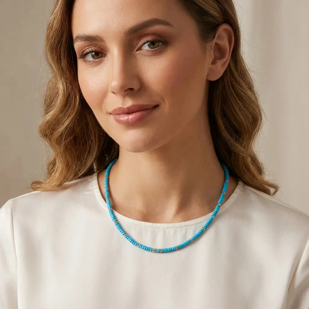 4.0 - 4.5mm Sleeping Beauty Turquoise and Gold Necklace Elegant Necklaces by Marina Korneev