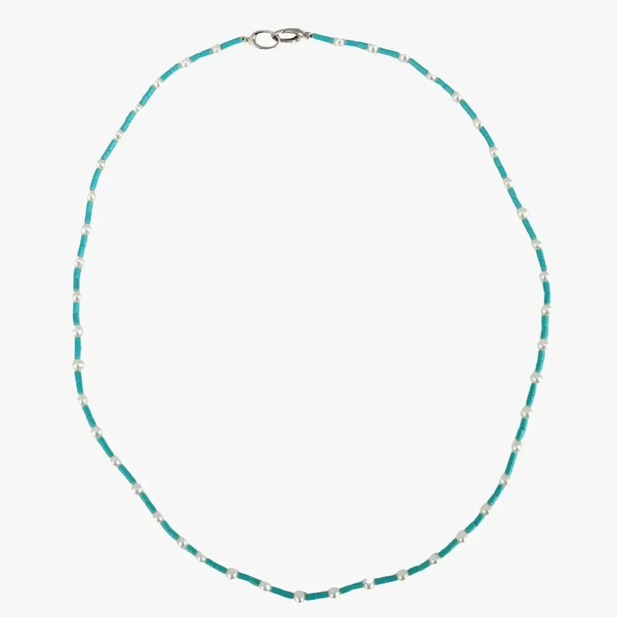 4.0 - 4.5mm White Freshwater Pearls and Turquoise Necklace - Marina Korneev