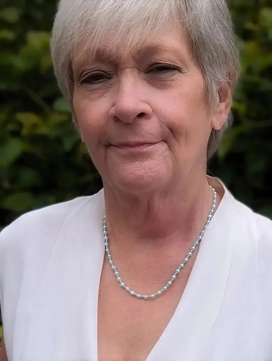 4.0 - 4.5mm White Freshwater Pearls and Turquoise Necklace - Marina Korneev