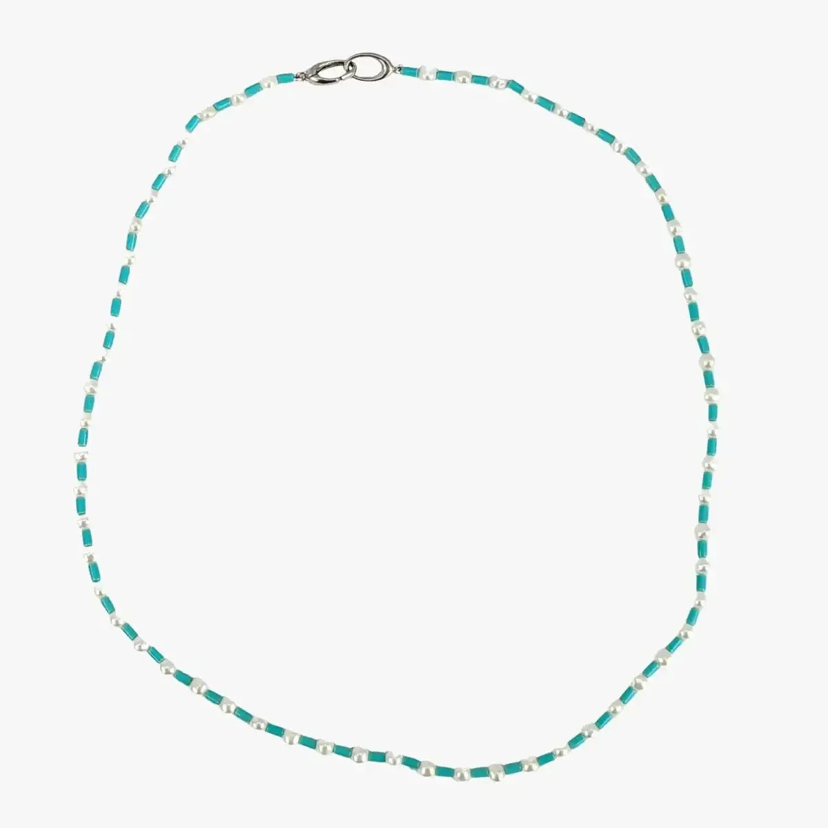 4.0 - 4.5mm White Freshwater Pearls and Turquoise Necklace - Marina Korneev