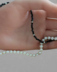 5.5-6.0mm White Freshwater Pearls Half and Half Black Spinel Necklace - Marina Pearls