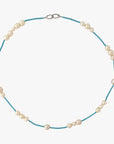 6.5-8.5mm Cream Akoya Pearls and Turquoise Necklace - Marina Korneev Fine Pearls