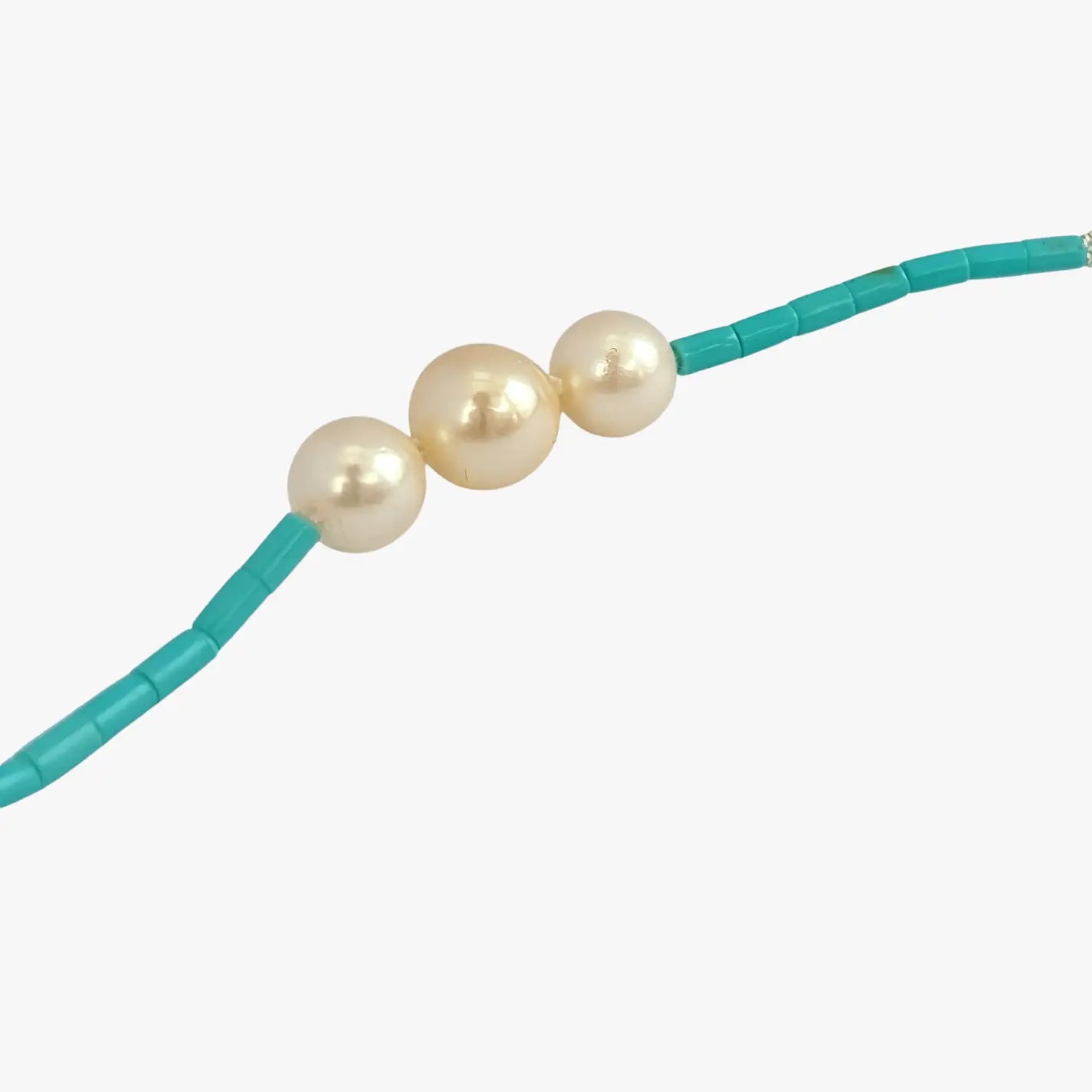 6.5-8.5mm Cream Akoya Pearls and Turquoise Necklace - Marina Korneev Fine Pearls