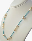 6.5-8.5mm Cream Akoya Pearls and Turquoise Necklace - Marina Korneev Fine Pearls