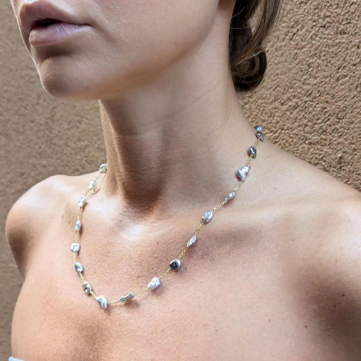 6 - 7mm Tahitian Keshi Pearl Station Necklace - Marina Korneev