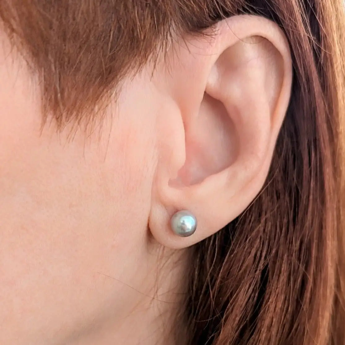 7.0-7.5mm Blue Akoya Pearl Earrings - Marina Korneev Fine Pearls