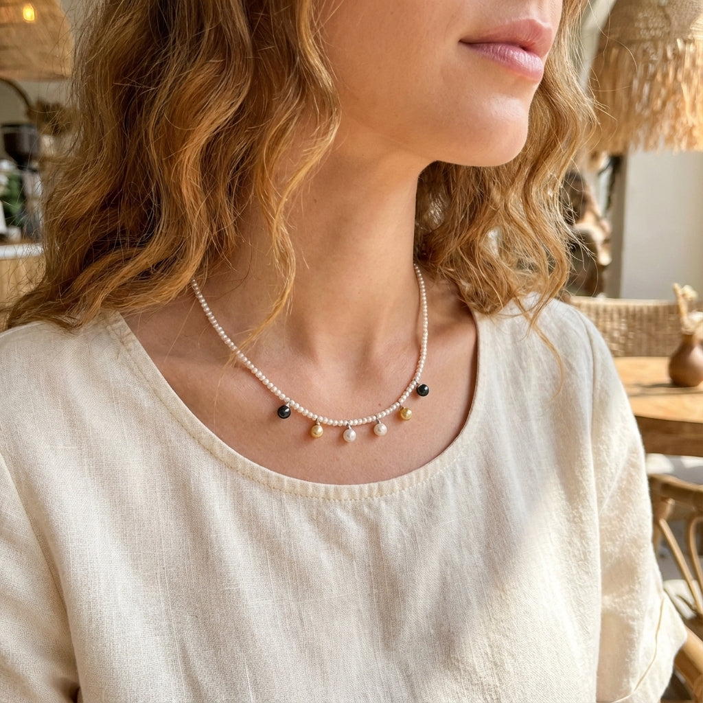 7.0 - 7.5mm Akoya Charms Pearl Necklace Elegant Necklaces by Marina Korneev