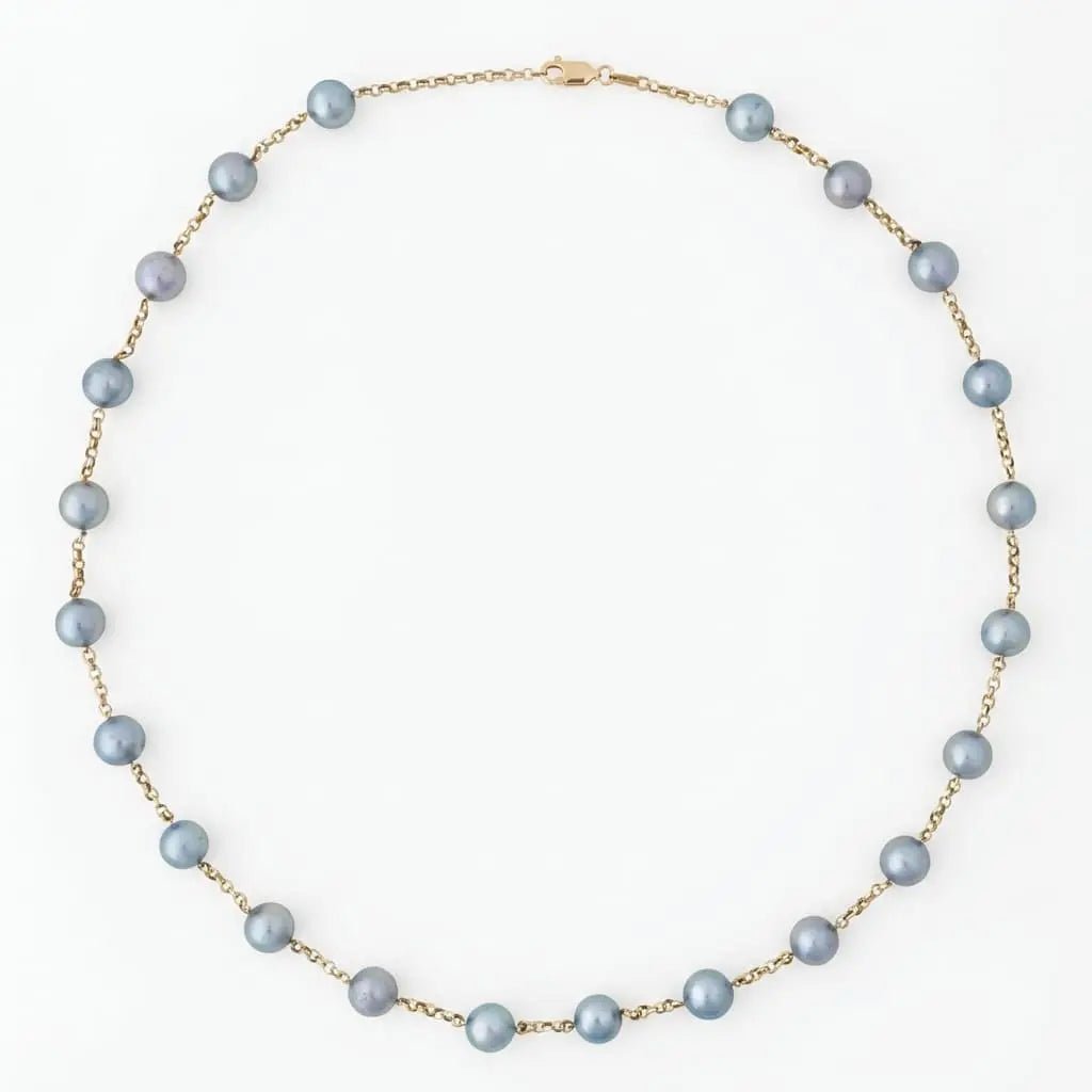 7.5 - 8.0mm Dyed Akoya Pearl Station Necklace Elegant Necklaces by Marina Korneev