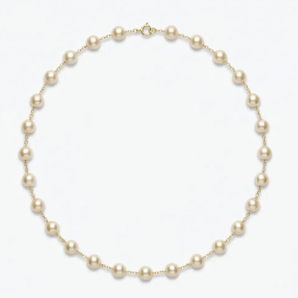 7.5 - 8.0mm Golden Akoya Pearl Station Necklace Elegant Strands by Marina Korneev