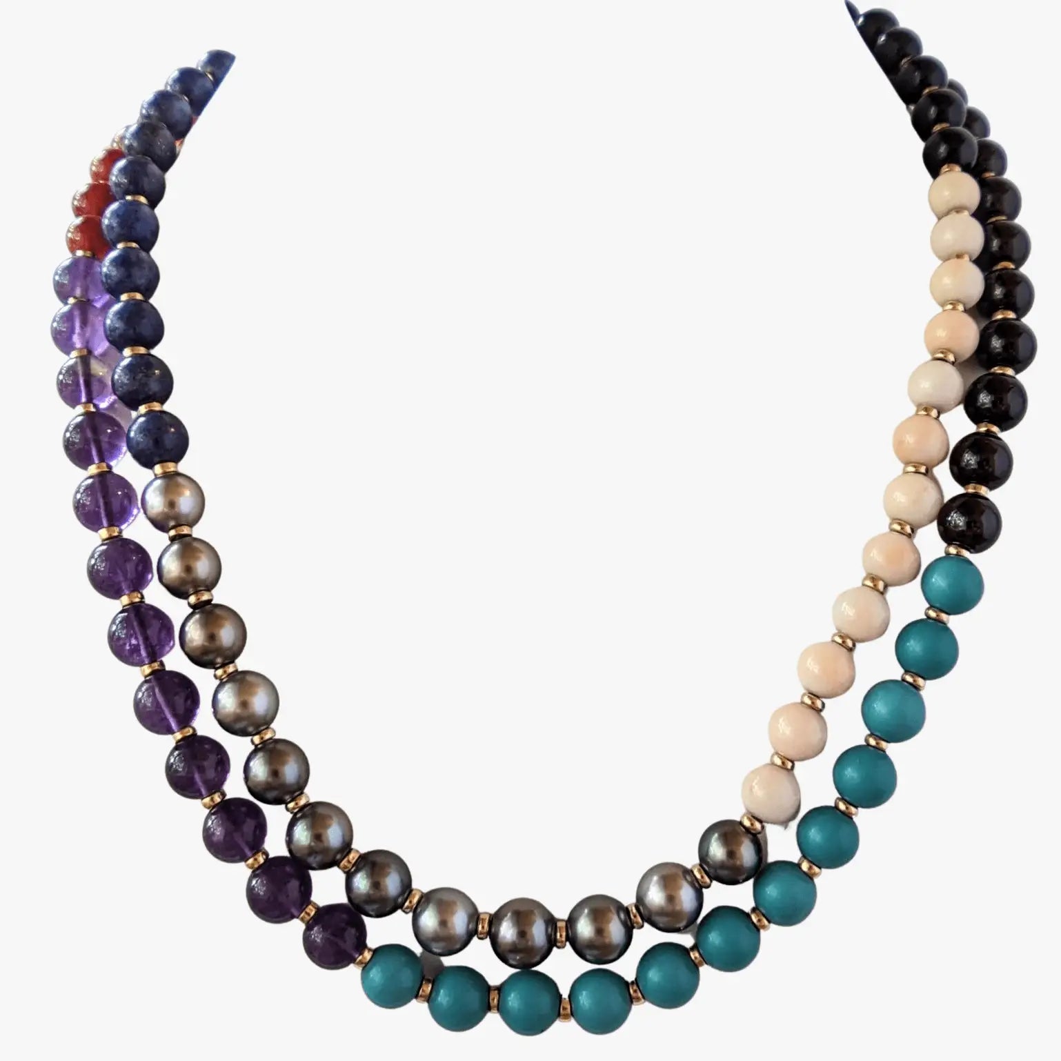 8.0-8.5mm Tahitian Pearl & Multi Gem Necklace - Marina Korneev Fine Pearls