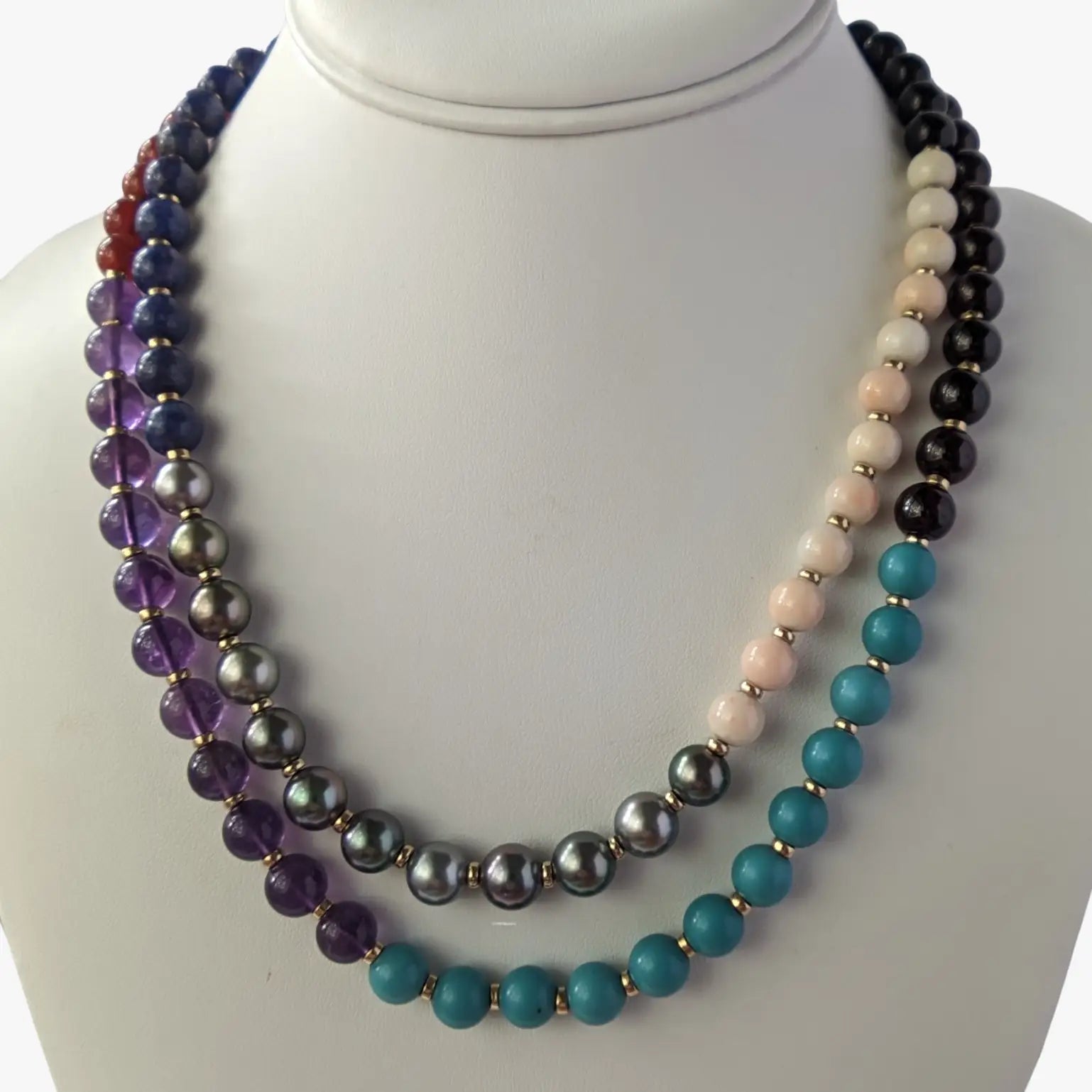 8.0-8.5mm Tahitian Pearl & Multi Gem Necklace - Marina Korneev Fine Pearls