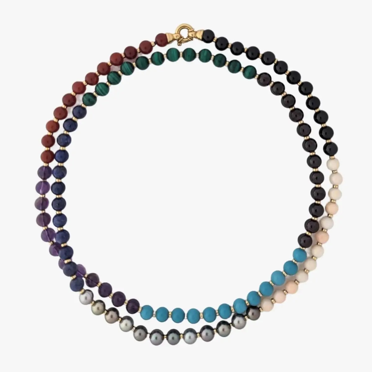 8.0-8.5mm Tahitian Pearl & Multi Gem Necklace - Marina Korneev Fine Pearls