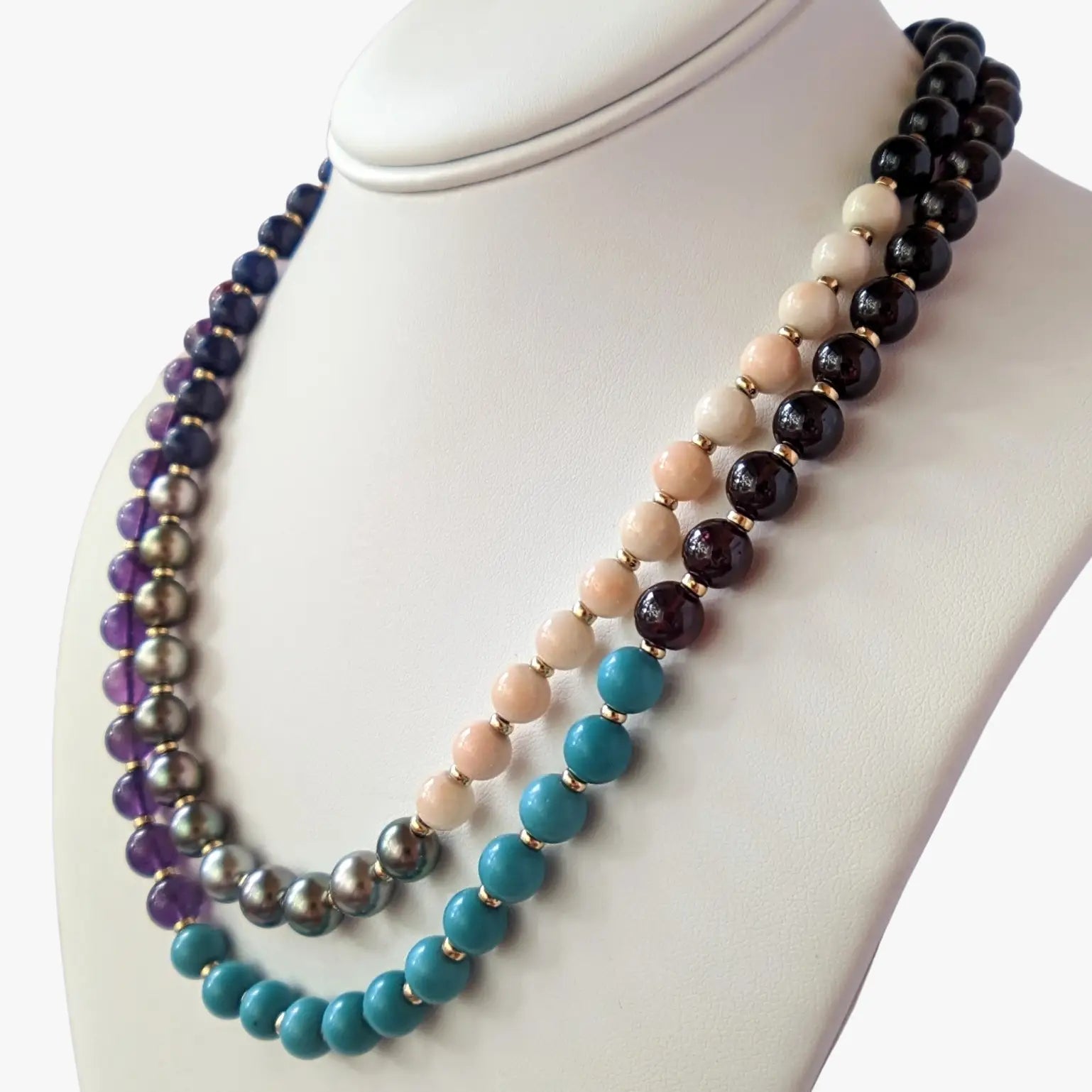 8.0-8.5mm Tahitian Pearl &amp; Multi Gem Necklace - Marina Korneev Fine Pearls