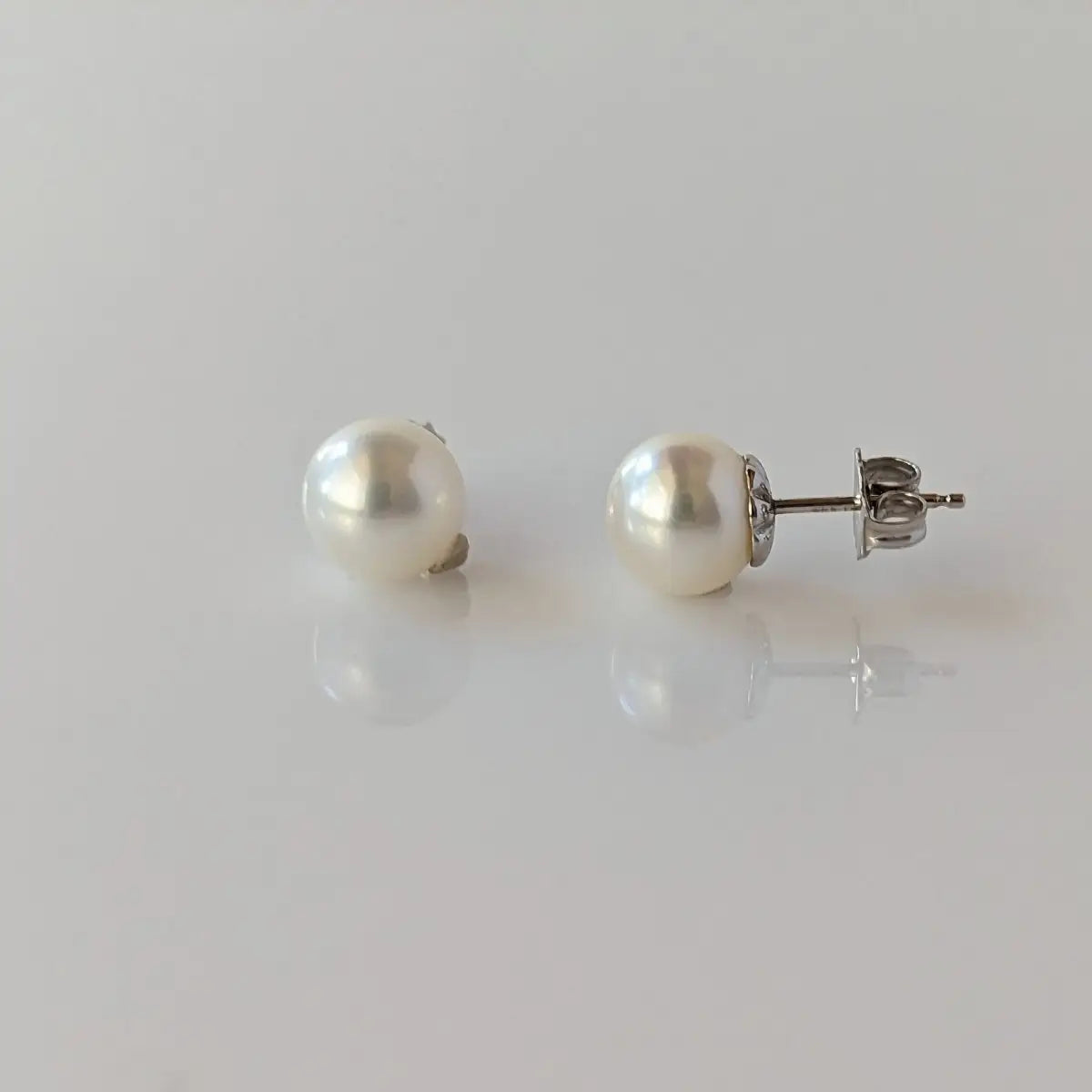 8.0-8.5mm White Akoya Pearl Stud Earrings - Marina Korneev Fine Pearls