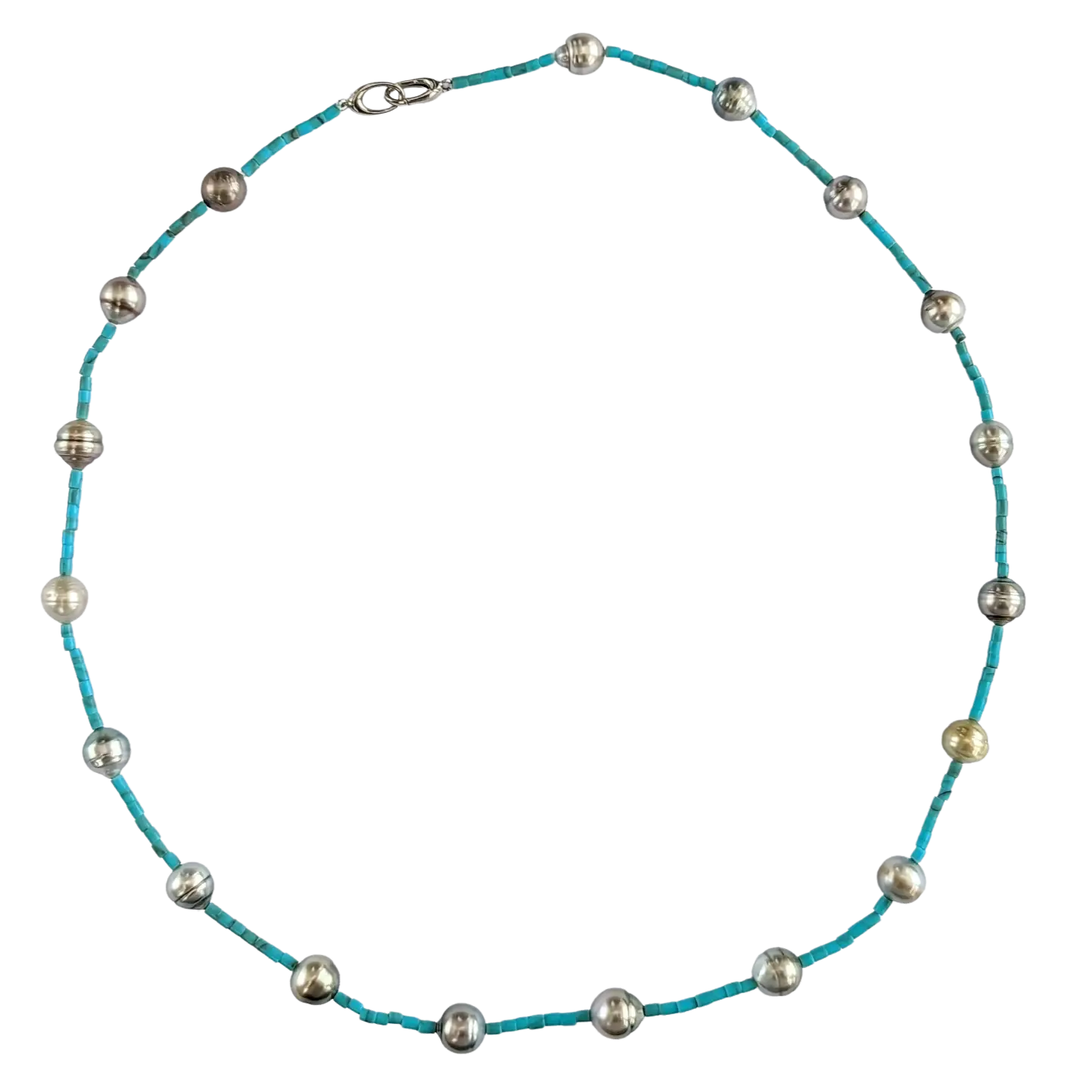 8-10mm Tahitian Baroque Pearls and Turquoise Necklace - Marina Pearls