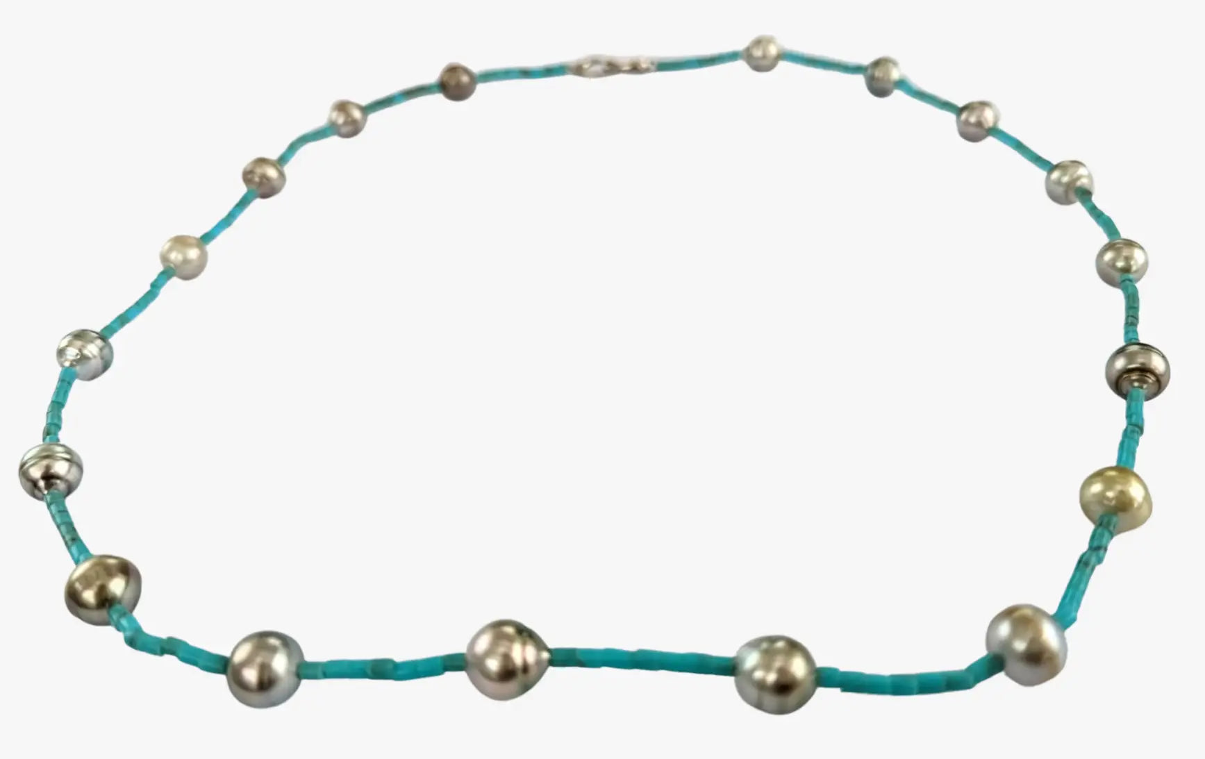 8-10mm Tahitian Baroque Pearls and Turquoise Necklace - Marina Pearls