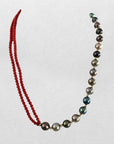 8-10mm Tahitian Pearl Necklace with Mediterranean Coral and 14K YG Clasp - Marina Pearls