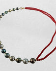 8-10mm Tahitian Pearl Necklace with Mediterranean Coral and 14K YG Clasp - Marina Pearls