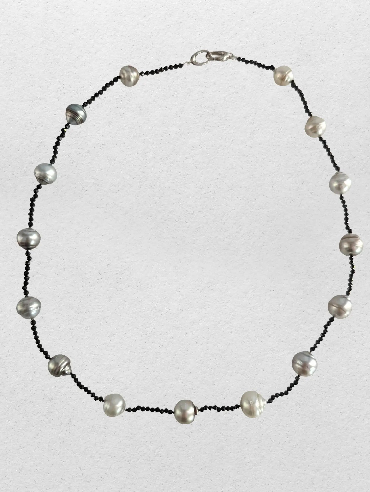 8-11mm Tahitian Pearl and Black Spinel Necklace - Marina Pearls