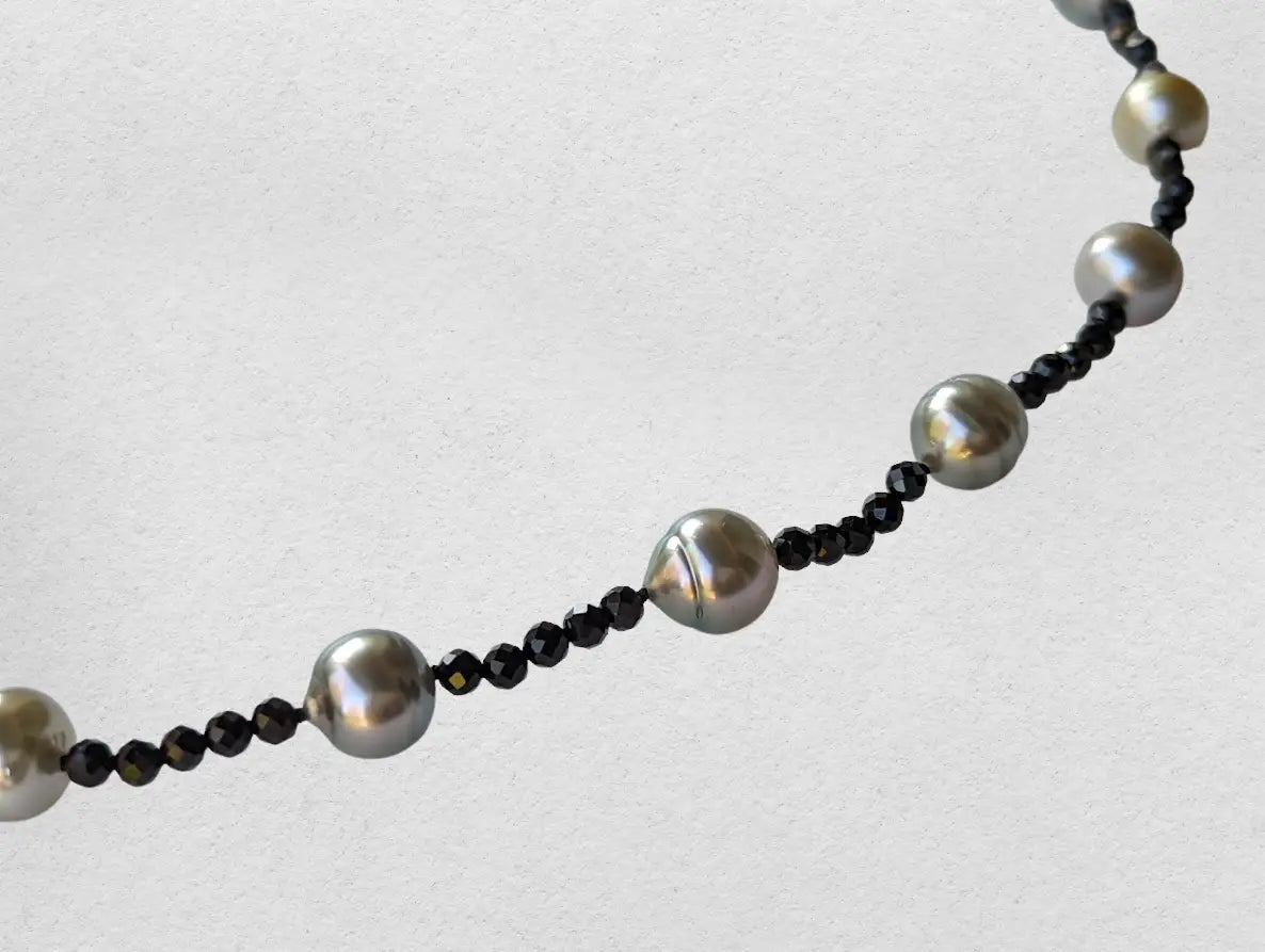 8-11mm Tahitian Pearl and Black Spinel Necklace - Marina Pearls