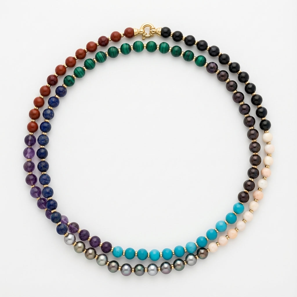 8.0 - 8.5mm Tahitian Pearl & Multi Gem Necklace Elegant Necklaces by Marina Korneev