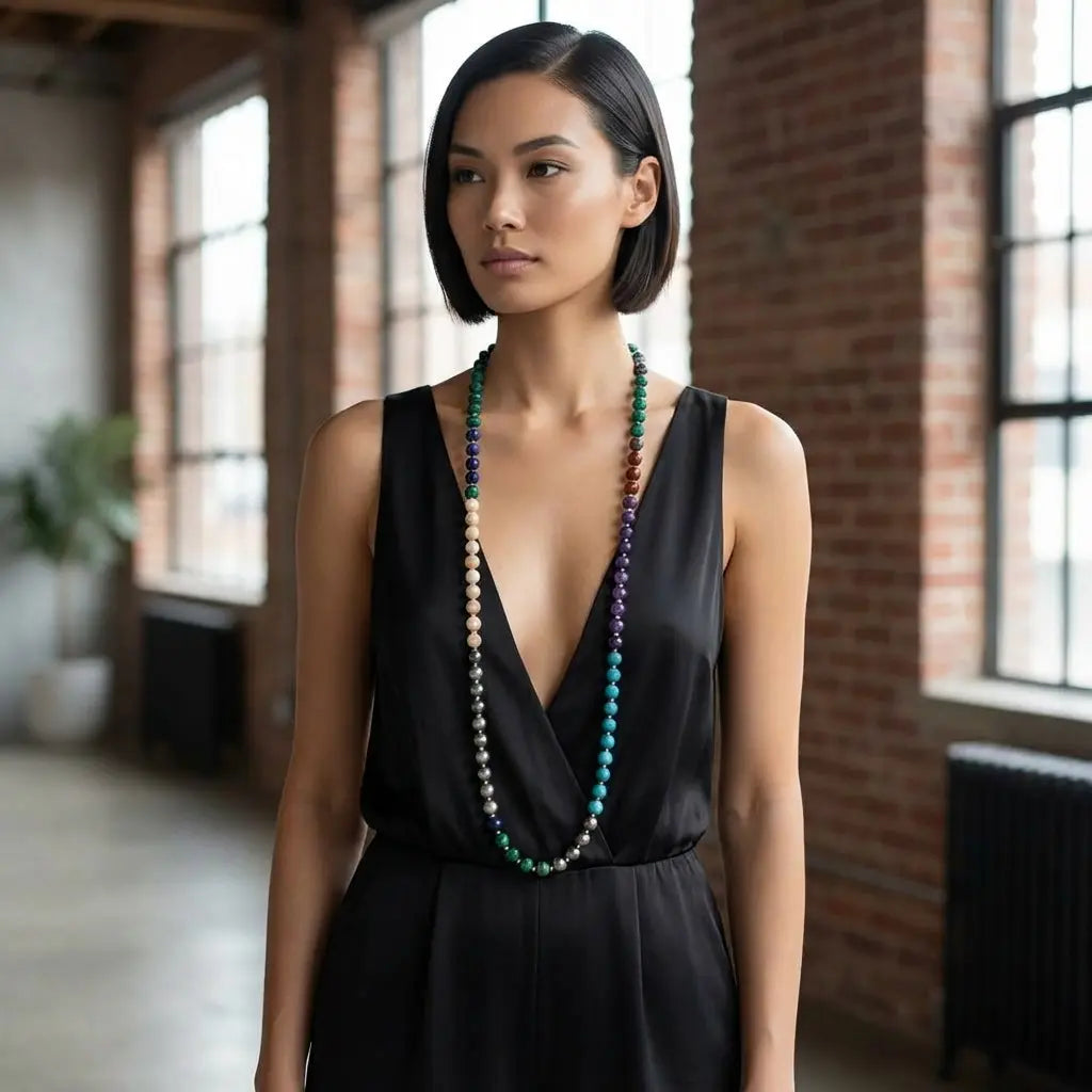8.0 - 8.5mm Tahitian Pearl & Multi Gem Necklace Elegant Necklaces by Marina Korneev