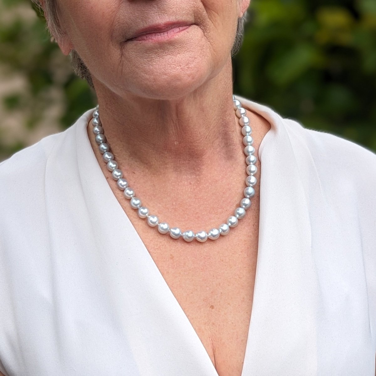 8.5 - 9.0mm Silver Semi - Baroque Akoya Pearl Necklace Elegant Strands by Marina Korneev