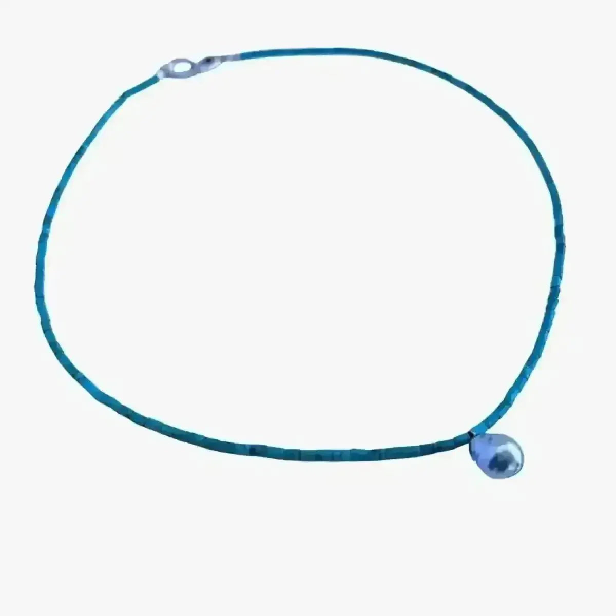 8.5 - 9.0mm Blue Baroque Akoya Pearl and Turquoise Necklace - Marina Korneev