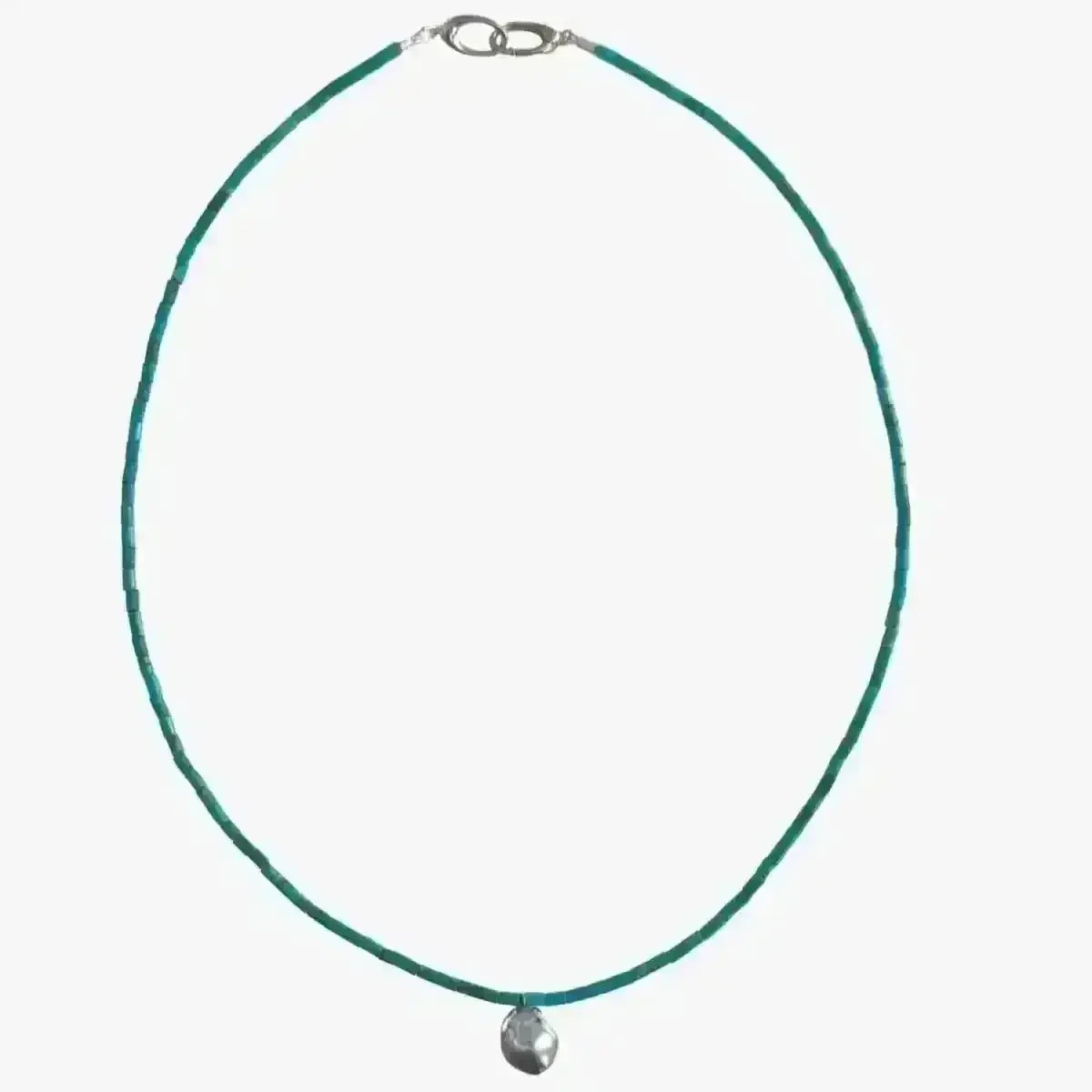 8.5 - 9.0mm Blue Baroque Akoya Pearl and Turquoise Necklace - Marina Korneev