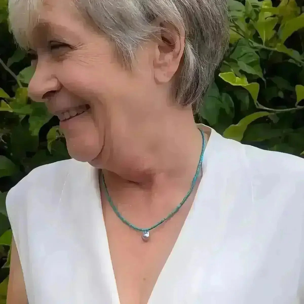 8.5 - 9.0mm Blue Baroque Akoya Pearl and Turquoise Necklace - Marina Korneev