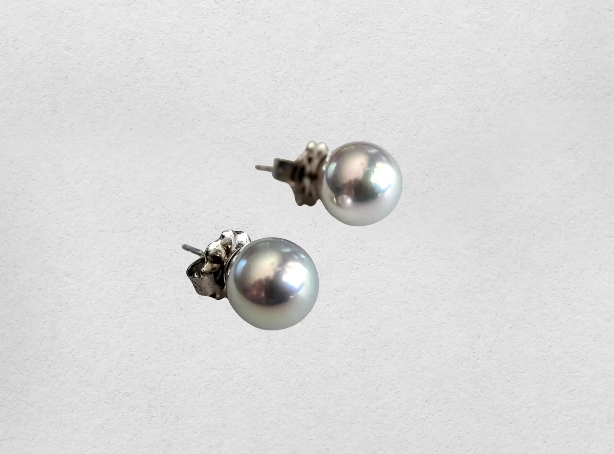 9.0-9.5mm Blue Akoya 14K WG Stud Earrings - Marina Pearls