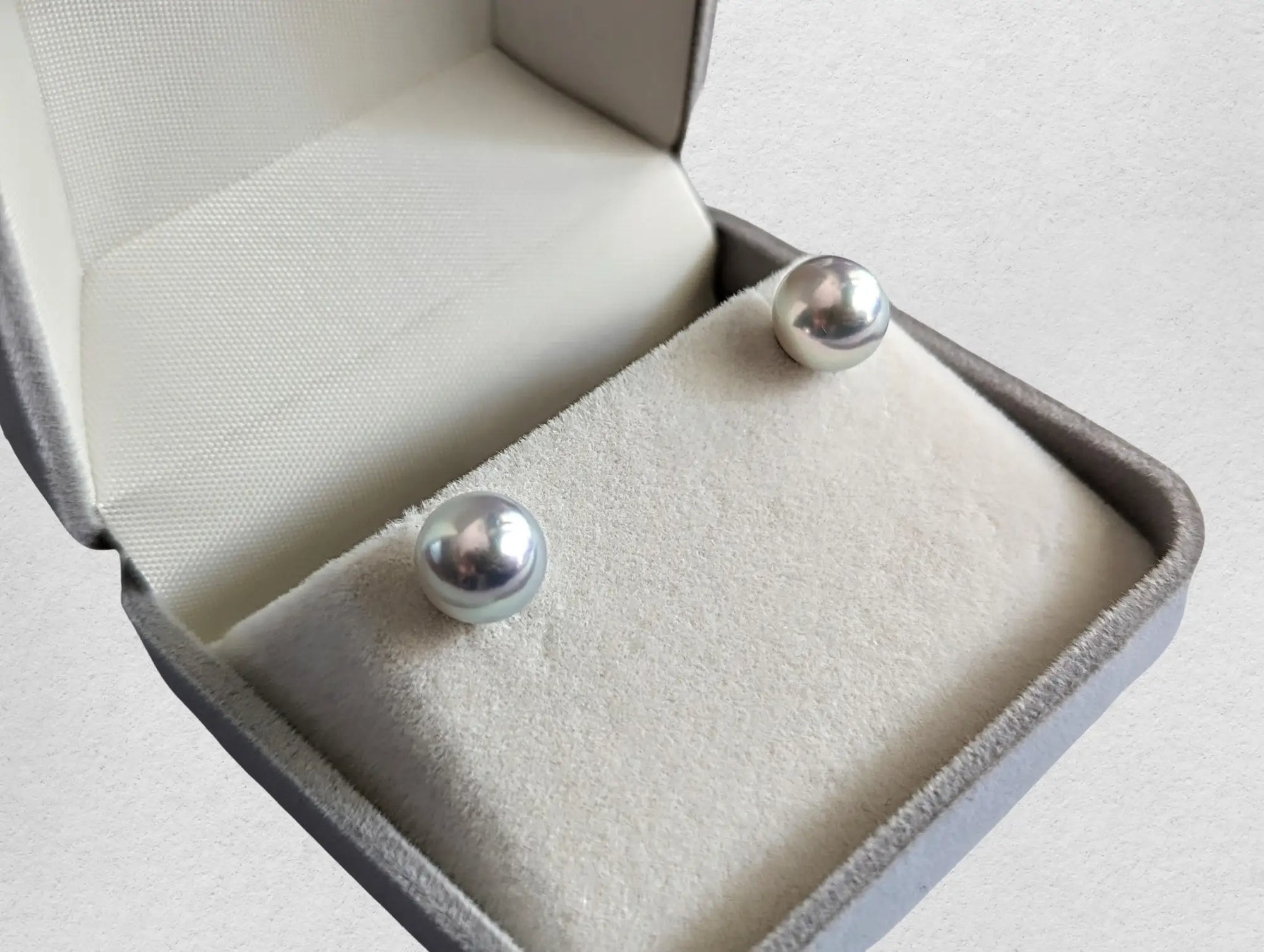 9.0-9.5mm Blue Akoya 14K WG Stud Earrings - Marina Pearls